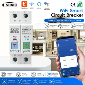 1-63A 2P Energy Meter Voltage Current Leakage Protection Relay Cut Off L+N Tuya MCB WiFi Smart Circuit Breaker RCBO