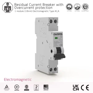 1 Module 18mm Electromagnetic Type AC Residual Current Breaker Overcurrent Protection Copper Industrial Use 6kA Breaking