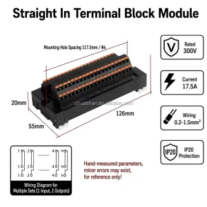 1 in 6 Out Straight in Terminal Block Module 0.2-1.5mm² 300V Applied in Industrial Control Panels and Automation Cabinets