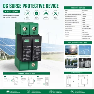 1000V SPD Rail Mounting Voltage Surge Protective Device for Photovoltaic Systems PC Material Housing Effective Surge Protection