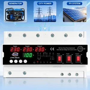100A 3 Power Source Auto Transfer Switch Priority Switching Over Under Voltage Over Current DIN Rail Relay 3 Ways ATS CE