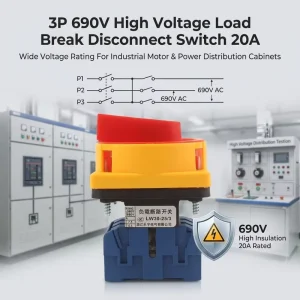 100A LW30 Rotary Selector Switch 4/5/6/7 Positions High Current Cam Multi Position Changeover Switch for Instrument Use IP65