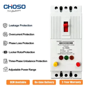 100A RMCQ1 CHOSO Mini 40A 100A 380v 415v Three Phase Pump Switch Phase Failure & Overload Protector Water Pump Switch Factory