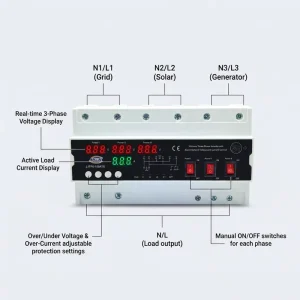 100A Three Phase Automatic Transfer Switch with Over Under Voltage and Over Current Protection JJTP6 100ATS Auto Phase Selector