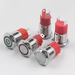 10A 16MM Stainless Steel Push Button Switch with LED Power Indicator Latching Momentary 1NO 4pin Flat High Head IP65 for 220V