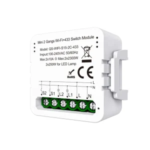 10A 2 Gang WiFi+433 Receiver Smart Switch Module Self Powered Remote Control Wireless Light Control Relay Module