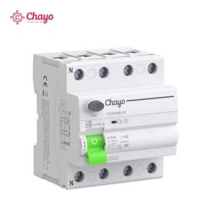 10KA Type B 4P RCD for EV Charging Solar System Residual Current Circuit Breakers 30mA 100mA 300mA 400V 63A CB/BV/ IEC Chayo