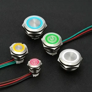 12/16/19/22mm Ultra Short Metal Push Button Switch Self Resetting Micro Stroke IP65 Protection 1NO Bi-color Tri-color