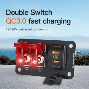 12 24V DC 2 Gang Red Cover Toggle Switch Panel Dual QC 3.0 18W USB Charger Digital Voltmeter for Boat Yacht RV Truck CE ROHS