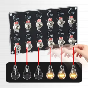 12 Gang Toggle Switch Panel DC12V Independent Fuse ON OFF DC Distribution Control Box for Car RV Boat Marine Yacht Truck CE ROHS