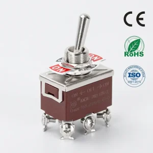 12MM DPDT 15A 250VAC 3Way 3Position 6Pins Latching ON OFF ON Metal Toggle Switch Manufacturer CE ROHS for Car Boat