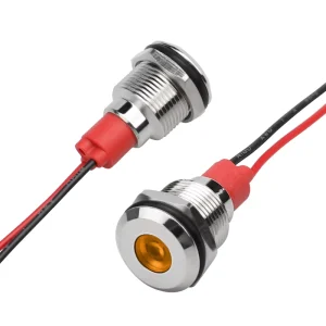 12MM IP65 Rated 24V Waterproof Yellow LED Indicator Lamp with Metal Construction and Wire
