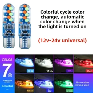 12V 24V Car Truck LED Colorful Flash T10 Width Indicator Light Breathing Flash Driving Light Small Bubble