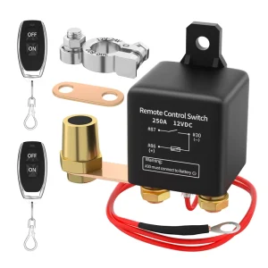 12V 250A Car Kill Switch Remote Battery Disconnect Anti Theft with Two Wireless Remote Control Relay Fobs Auto Switches