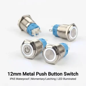12mm Blue LED Power Push Button Switch 12V IP67 Waterproof Stainless Steel Latching On Off Computer Case PC Power Button