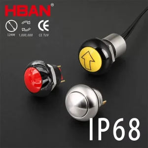 12mm Metal Push Button Switch Stainless Steel Short Body IP68 Waterproof Momentary Industrial Button Switch for Car Marine