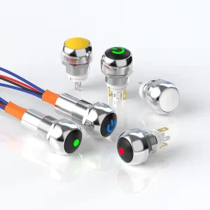 12mm Waterproof Metal Push Button Switch 1NO Momentary Latching 5-24V LED Power Symbol Terminal 150mm Wire Industrial Control