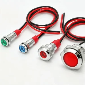 12mm Wire Leading Metal Indicator Light with Red/Green/Blue/White LEDs IP65 Protection 3-220V Voltage