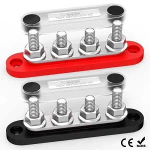 150A Compact Power Distribution Block with 4 X M5 Studs Positive Negative Bus Bar Terminal Block with Waterproof Cover