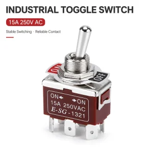 15A 250V 12mm DPDT Momentary Toggle Switch 6 Pin 3 Position (ON) OFF (ON) Brown Heavy Duty Switch for Car Boat Marine RV Control