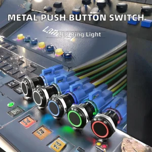 16 19 22mm Aluminum Alloy Push Button Switch Waterproof IP65 Momentary Latching Ring Illuminated 1NO1NC Flat High Head 220V