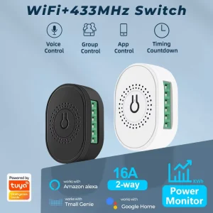 16A WiFi RF433 Mini Smart Switch Module Double Control Breaker Power Monitor Alexa and Google Home Wall Switch