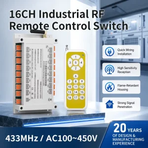 16CH AC 100 450V Industrial RF Remote Control Switch 433MHz Wireless Receiver 10A Relay DIN Rail Quick Connect Controller