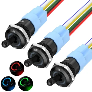 16MM 6 PIN Toggle Switch Retro Round IP67 Waterproof Toggle Switch 12V Black Spring Return ON OFF Toggle Switch for Car