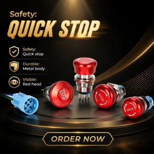 16mm 19mm 22mm Red Dome Metal Mushroom Button Switch Emergency Stop Switch with Connector