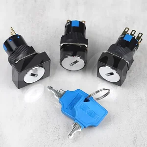 16mm 2/3 Positions Key Rotary Knob Push Button Switch Latching Self Lock Round Square Selector Start Up Power Switch 3/6 Pins
