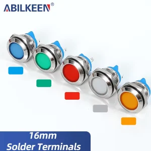 16mm LED Pilot Lamp Indicator Light Flat Metal Screw Terminal With Red Green Yellow Blue White Kinds Color 220Vac Signal Light
