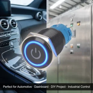 16mm Metal Push Button Switch 24V LED Illuminated Momentary Latching Stainless Steel Flat Head Dashboard Industrial Control 10A