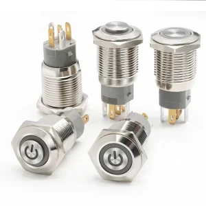16mm Metal Push Button Switch Waterproof Dustproof Latching Momentary Start Button Light and Power Symbol Indicator