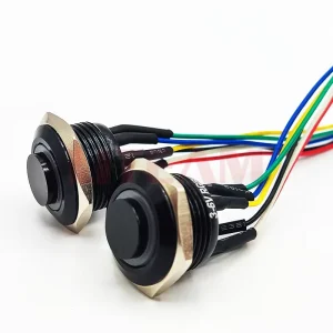 16mm RGB LED Illuminated Momentary Push Button Switch Black Short Body Metal Push Button Switch Soldered with Special Harness
