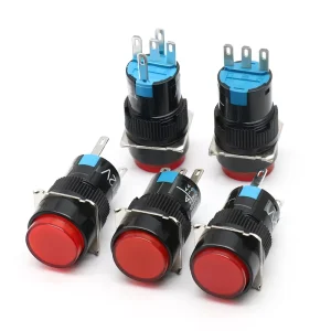 16mm Round Plastic Push Button Switch With LED Indicator Latching & Momentary Start Button Multiple Colors Optional