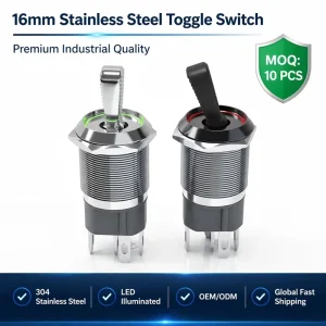 16mm Self-Locking Rocker Arm ON-OFF/ON-OFF-ON Stainless Steel Toggle Switch 2-3 Position Illuminated Button Electrical Equipment