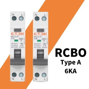 18MM RCBO Type A Residual Automatic Circuit Breaker 6KA 1P+N 2P 6-40A 230V Over Current Leakage Protection 30mA EKL9-40
