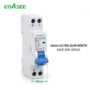 18mm Slim DPN RCBO B16 40A 6kA 1P+N 30mA CE Certified Residual Current Breaker with Overcurrent Protection