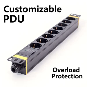 19 Inch 1U European German Schuko PDU for Data Center Black 8 Outlets with Surge Protection Aluminum Alloy Housing