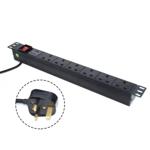 19 Inch Horizontal PDU 1.0U Back Input 6 Way UK Socket Power Distribution Unit With Surge Protection