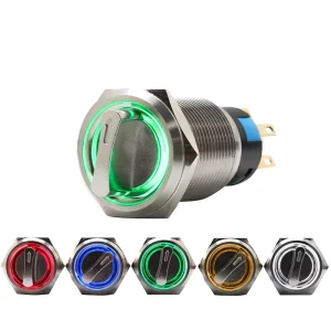 19mm 2position Selector Rotary Push Button Switch DPDT Latching on 12v Led Illuminated Red Green Blue Yellow Metal 3A