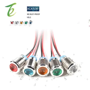 19mm 3V 6V 12V 24V 110V 220V Flat Head LED Metal Indicator Light Waterproof Signal Lamp with Wire Red Yellow Blue Green White