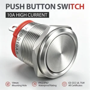 19mm Electric Waterproof Metal Push Button Switch Momentary Locked Pins Terminal Car Electric Industrial IP67 10A 1NO 24V