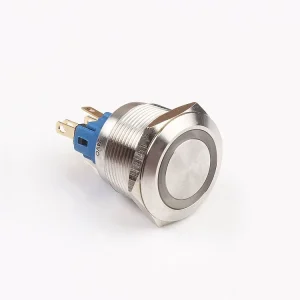 19mm Flat Metal Pushbutton Switch for Appliances Round Waterproof LED Ring Light