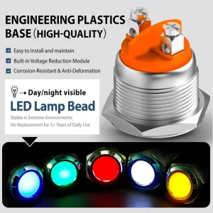 19mm Screw Terminal Stainless Steel High Light Durable Indicator Light with Flat Head 12V IP67 Waterproof CCC CE TUV Certified