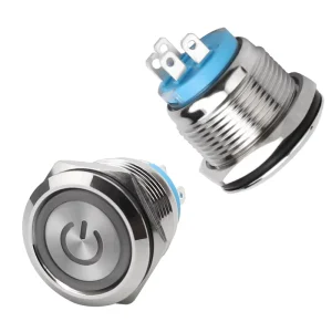 19mm Self Locking IP67 Push Button Switch with Ring Power Yellow LED 5A High Current 12/24V Push Button Switch