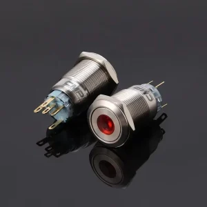 19mm Stainless Steel Anti Vandal Red LED Illuminated Latching 24 Volt Push Button Switch