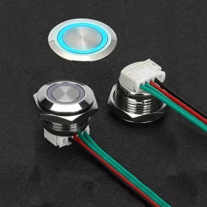 19mm Ultra short Waterproof Metal 12V Blue Green Red White Yellow LED Light Momentary Type Illuminated Push Button Switch