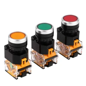1NO1NC DPST Round Cap Flat Button Switch Momentary Push Button Switch, 22mm 10A 440V Plastic Switch