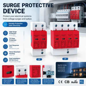 1P 2P 3P 4P Home AC Surge Protector Lightning Protection Device 385V 20-40KA SPD Low Voltage Device Protection Unit